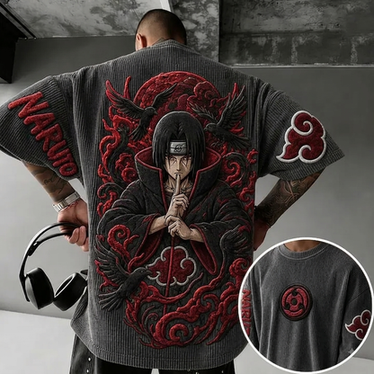 Unisex Anime-Style Retro Corduroy Oversized T-Shirt