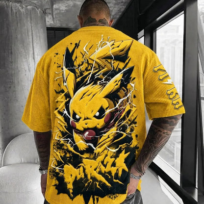 Unisex Anime-Style Retro Corduroy Oversized T-Shirt