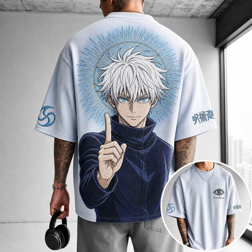 Unisex Anime Print Short-Sleeve Corduroy T-Shirt