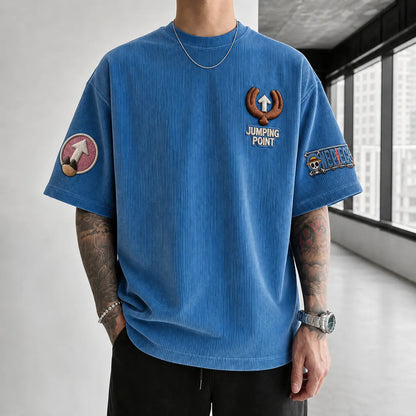 Unisex Short-Sleeve Corduroy T-Shirt With Anime Print