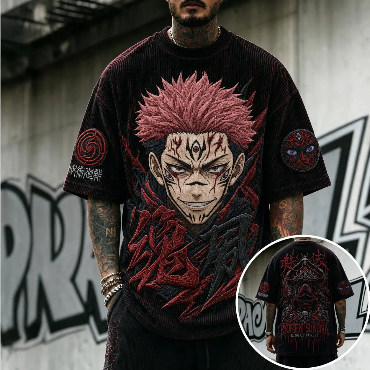 Unisex Anime Print Short-Sleeve Corduroy T-Shirt