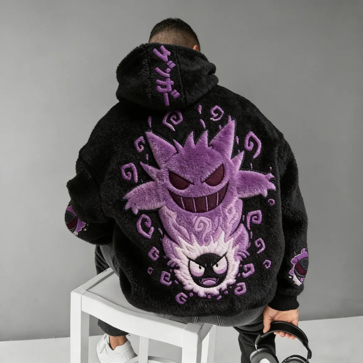 Unisex   : Mega Gengar Color-blocked Plush Hoodie