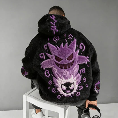Unisex   : Mega Gengar Color-blocked Plush Hoodie
