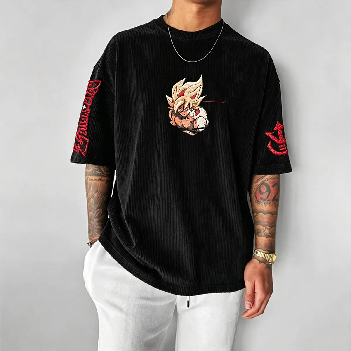 Anime-Inspired Vintage Waffle Knit T-Shirt