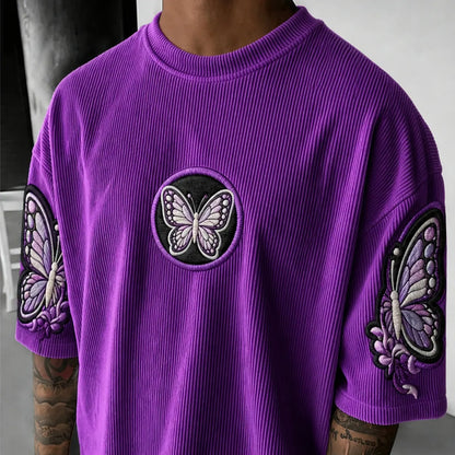 Unisex Anime-Style Retro Corduroy Oversized T-Shirt