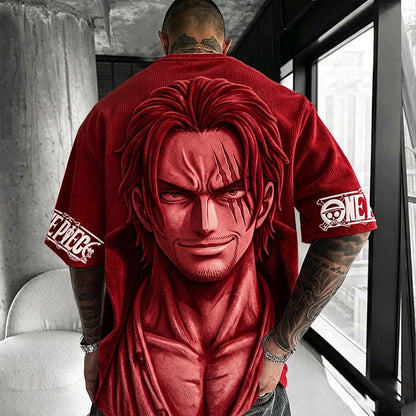 Unisex Anime-Style Retro Corduroy Oversized T-Shirt