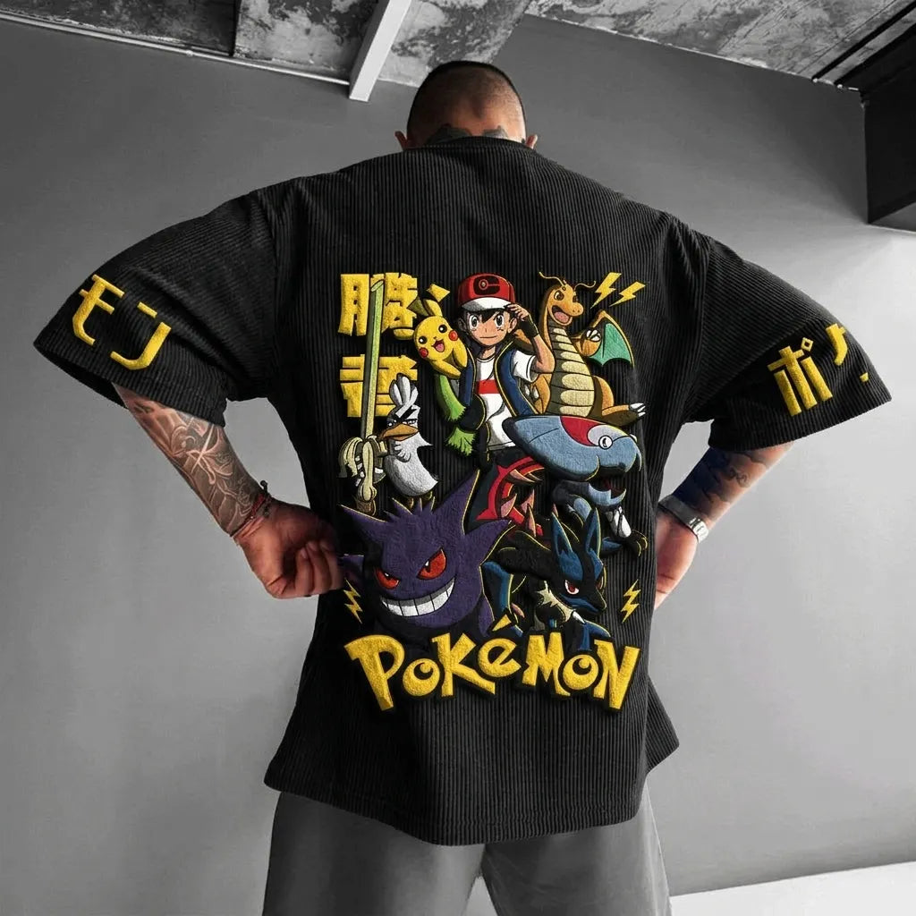 Unisex Anime-Style Retro Corduroy Oversized T-Shirt