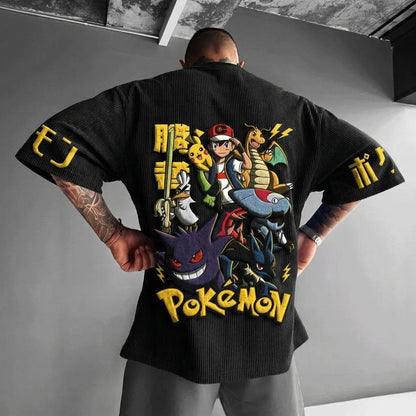 Unisex Anime-Style Retro Corduroy Oversized T-Shirt