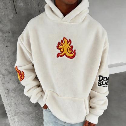 & Kyojuro  Color-blocked Plush Hoodie