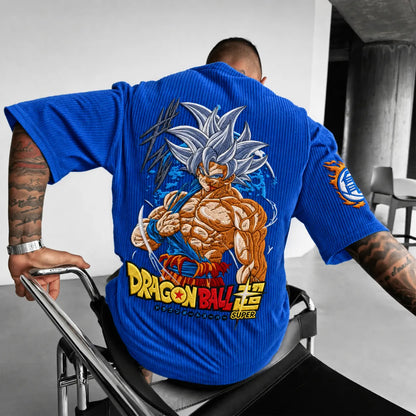 Unisex Anime-Style Retro Corduroy Oversized T-Shirt