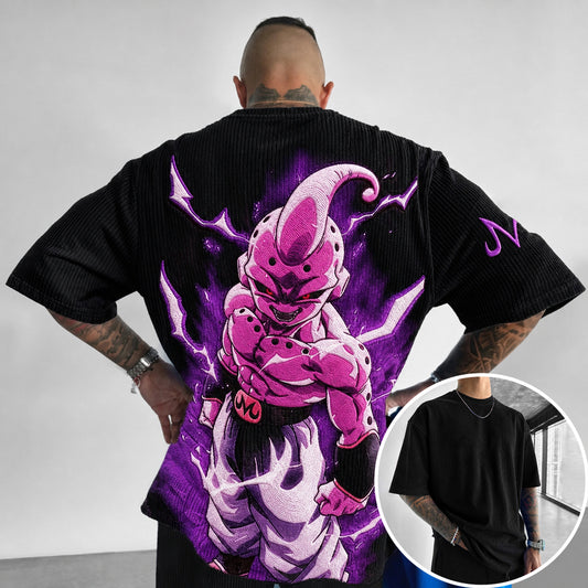 Unisex Anime-Style Retro Corduroy Oversized T-Shirt
