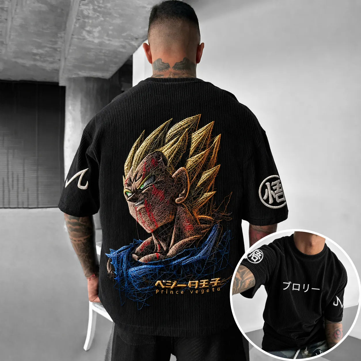 Unisex Anime-Style Retro Corduroy Oversized T-Shirt