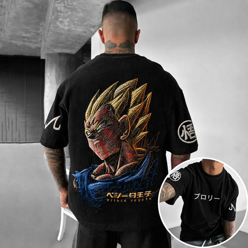 Unisex Anime-Style Retro Corduroy Oversized T-Shirt