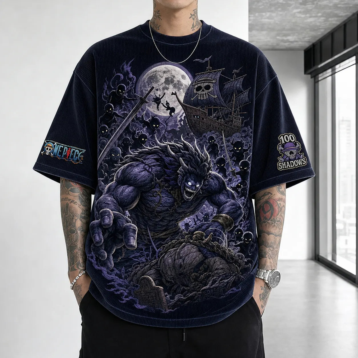 Unisex Short-Sleeve Corduroy T-Shirt With Anime Print