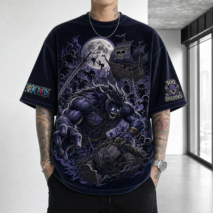 Unisex Short-Sleeve Corduroy T-Shirt With Anime Print