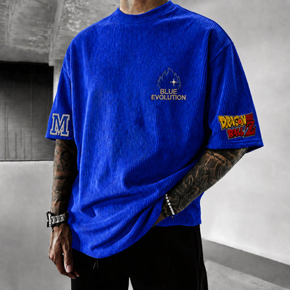 Unisex Short-Sleeve Corduroy T-Shirt With Anime Print