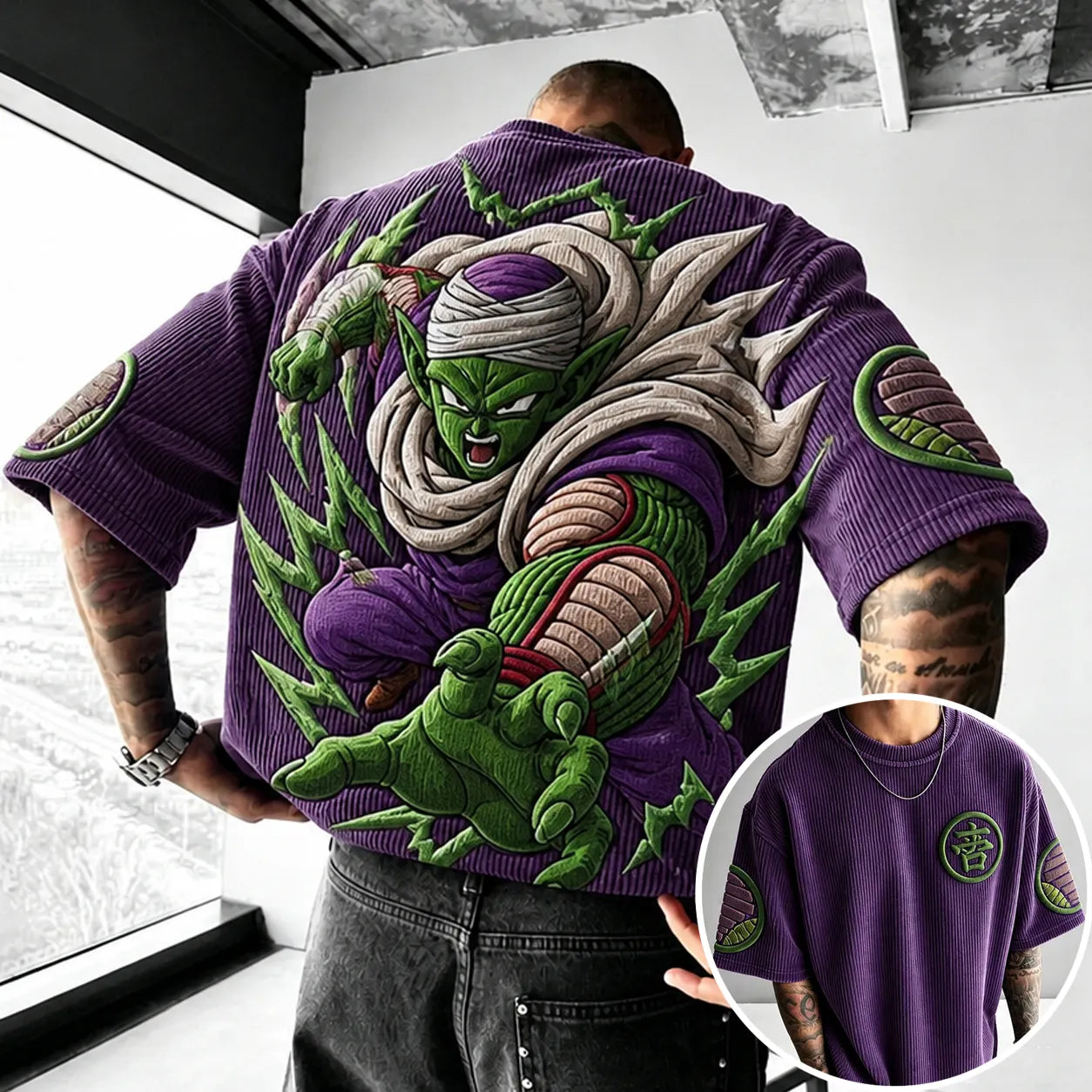 Unisex Anime-Style Retro Corduroy Oversized T-Shirt