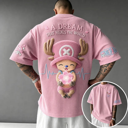 Unisex Short-Sleeve Corduroy T-Shirt With Anime Print