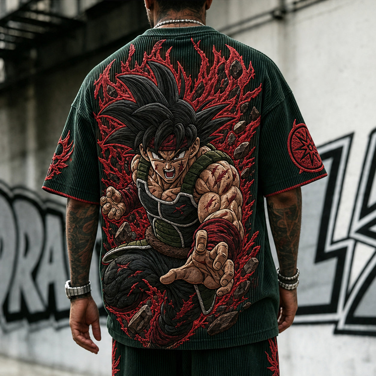 Unisex Anime-Style Retro Corduroy Oversized T-Shirt