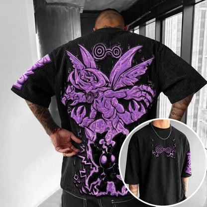 Unisex Anime-Style Retro Corduroy Oversized T-Shirt