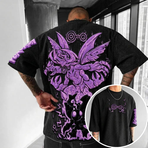 Unisex Anime-Style Retro Corduroy Oversized T-Shirt