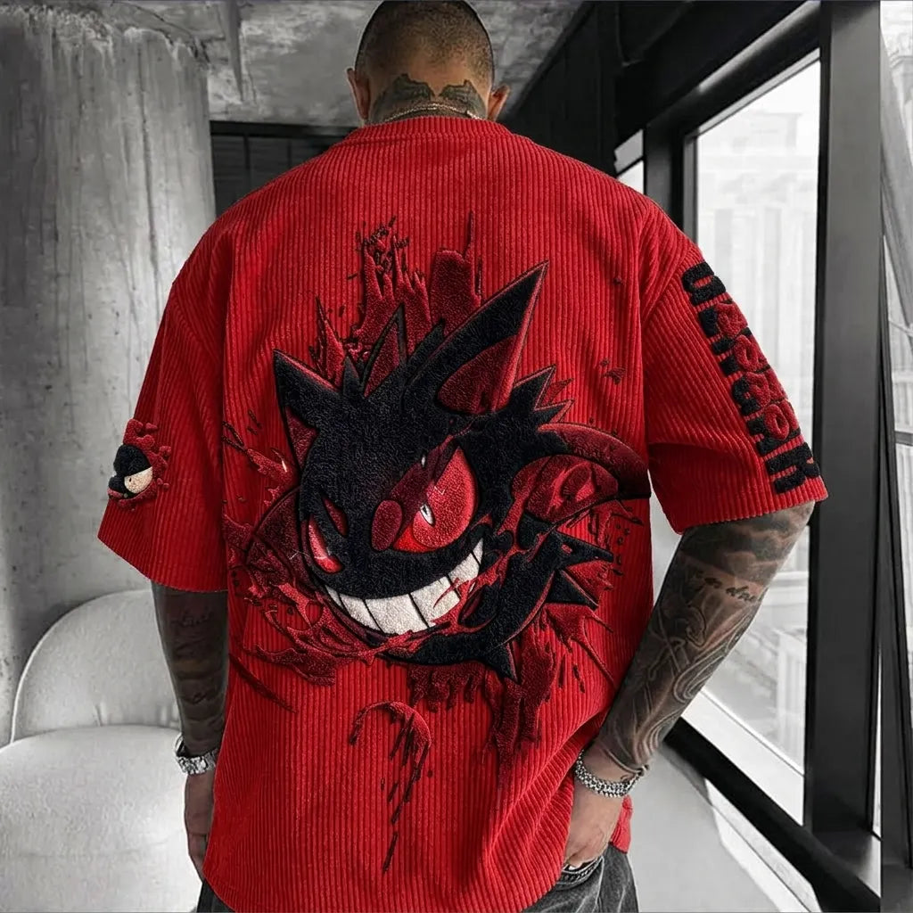 Unisex Anime-Style Retro Corduroy Oversized T-Shirt
