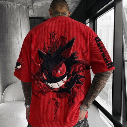 Unisex Anime-Style Retro Corduroy Oversized T-Shirt