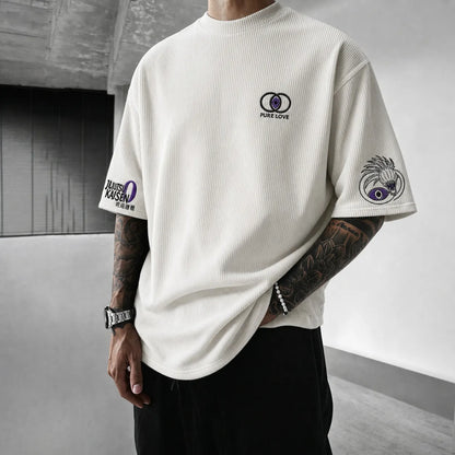 Unisex Anime Print Short-Sleeve Corduroy T-Shirt