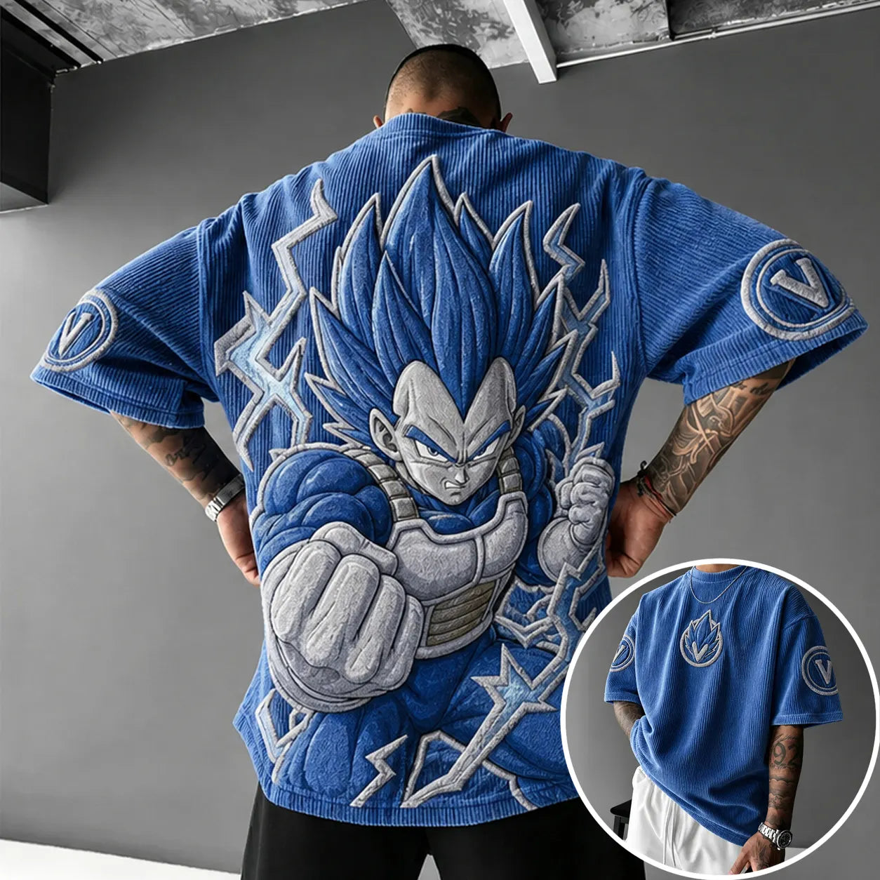 Unisex Anime-Style Retro Corduroy Oversized T-Shirt