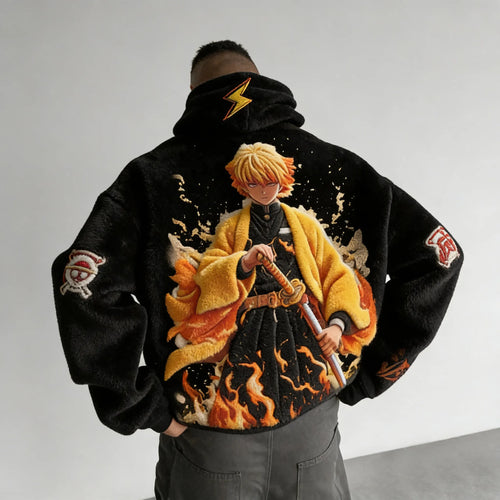 Men   Color-blocked Plush Hoodie