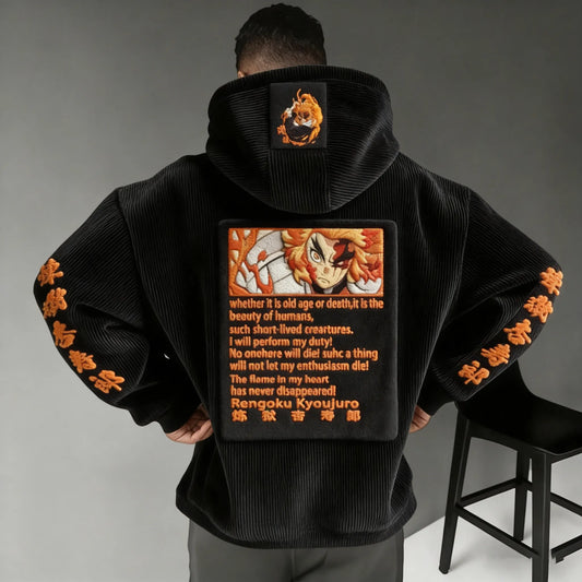 Color-blocked Corduroy hooded sweatshirt
