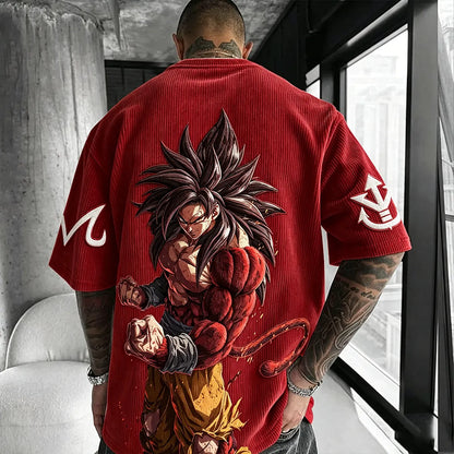 Anime-Inspired Vintage Waffle Knit T-Shirt
