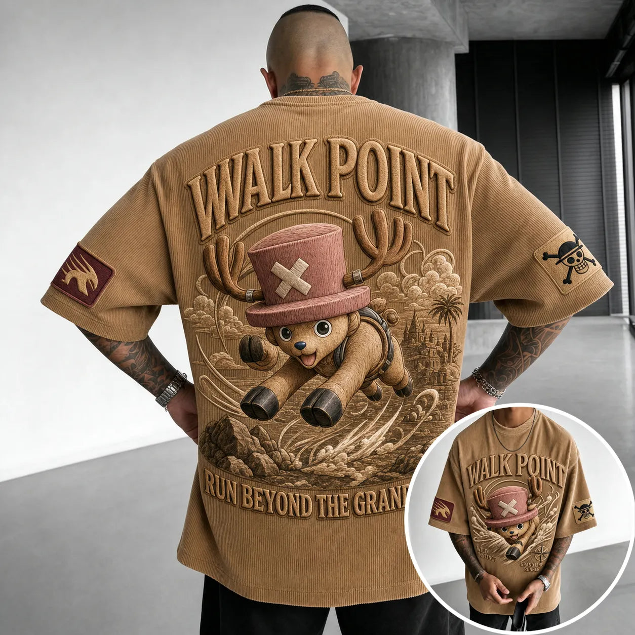Unisex Short-Sleeve Corduroy T-Shirt With Anime Print
