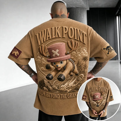 Unisex Short-Sleeve Corduroy T-Shirt With Anime Print