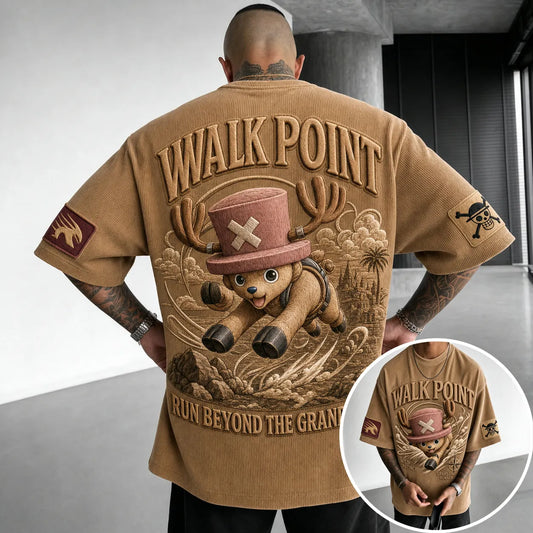 Unisex Short-Sleeve Corduroy T-Shirt With Anime Print