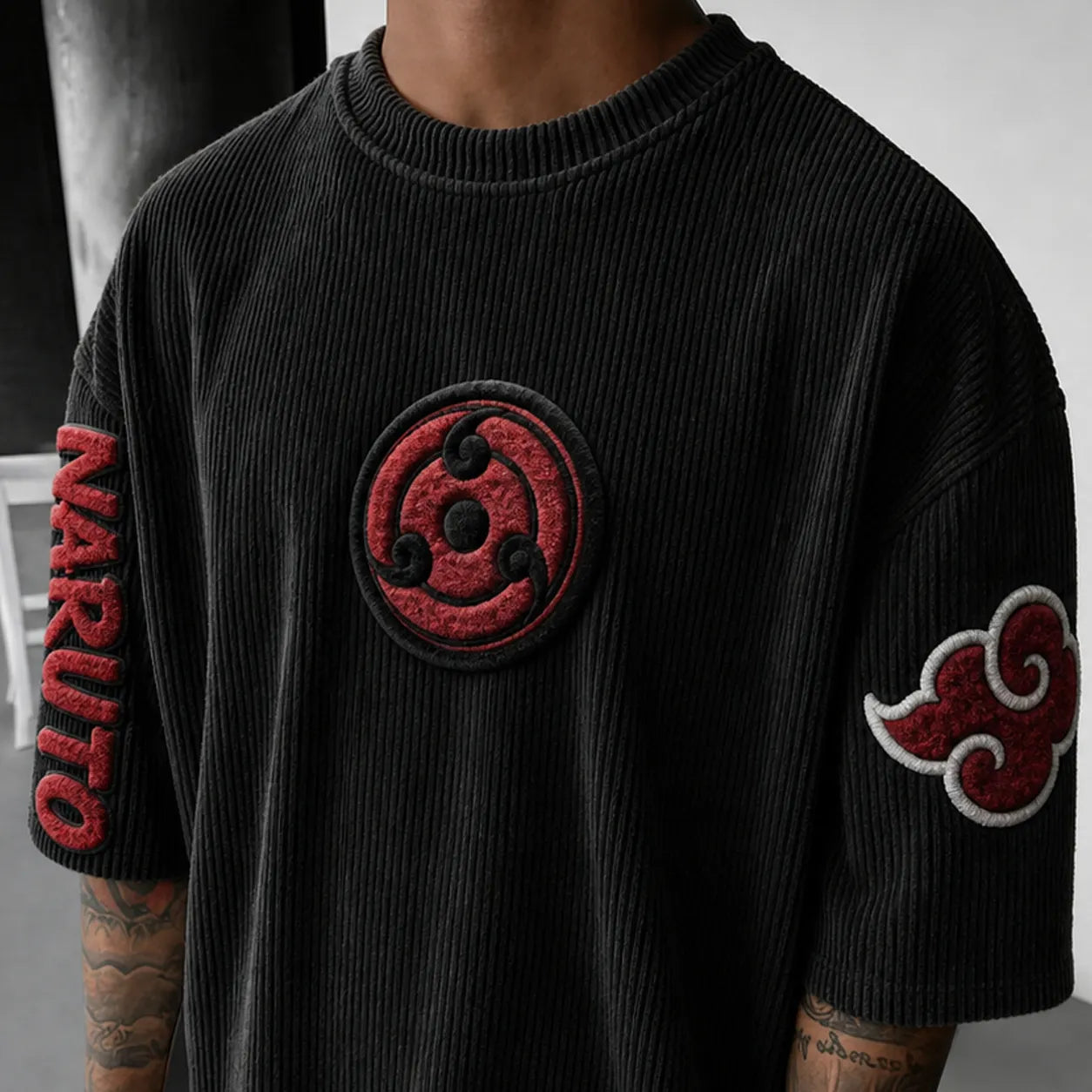 Unisex Anime-Style Retro Corduroy Oversized T-Shirt