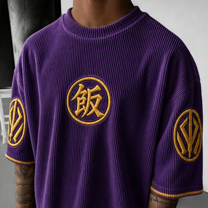 Unisex Anime-Style Retro Corduroy Oversized T-Shirt