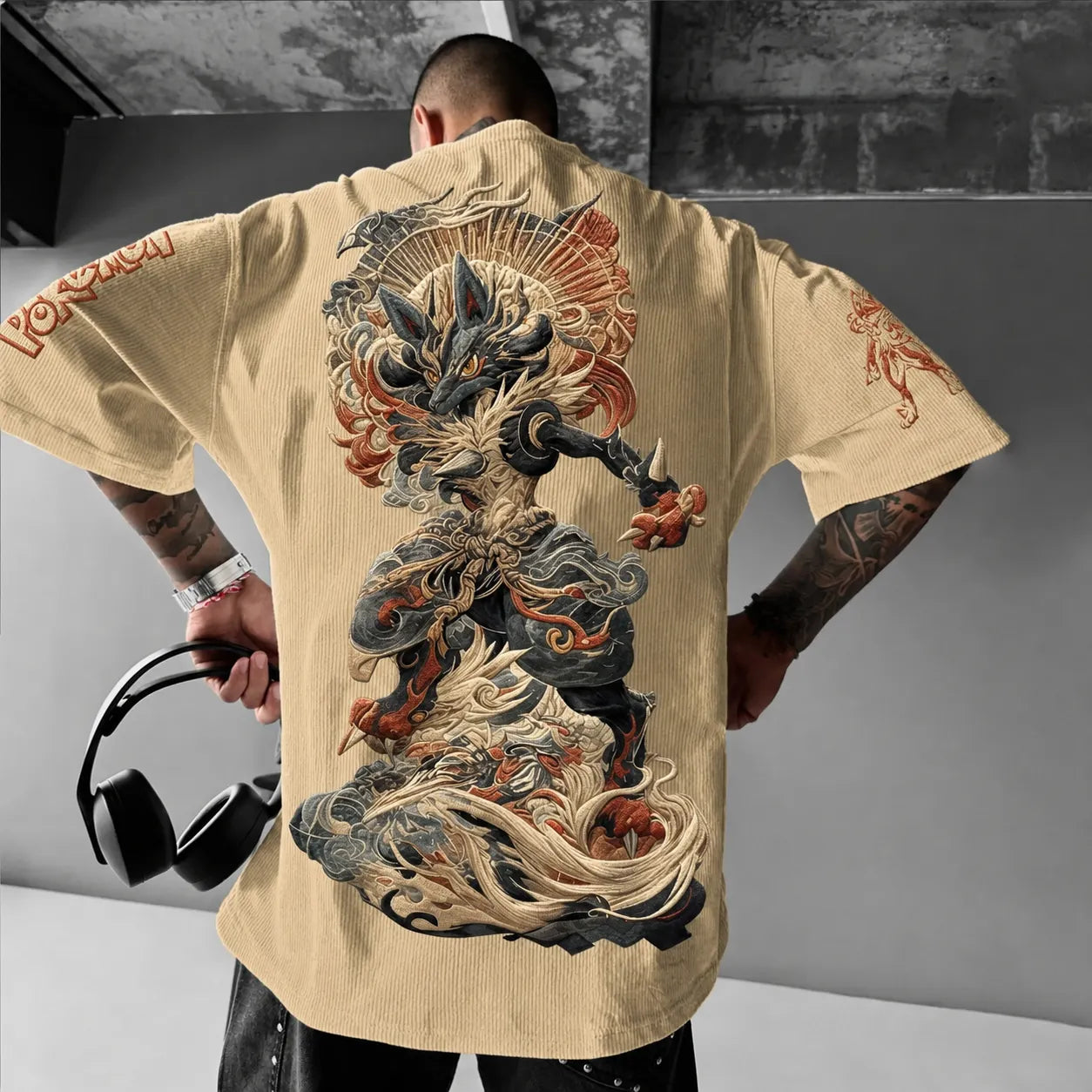 Unisex Anime-Style Retro Corduroy Oversized T-Shirt