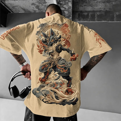 Unisex Anime-Style Retro Corduroy Oversized T-Shirt