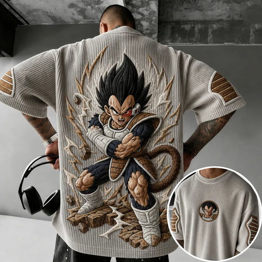 Unisex Anime-Style Retro Corduroy Oversized T-Shirt