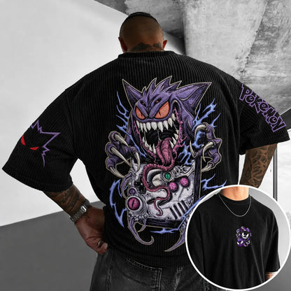 Unisex Anime-Style Retro Corduroy Oversized T-Shirt