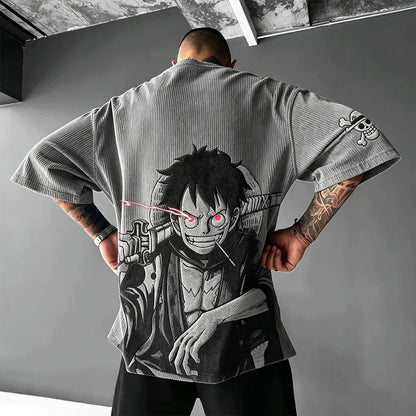 Anime Vintage Waffle Knit T-Shirt