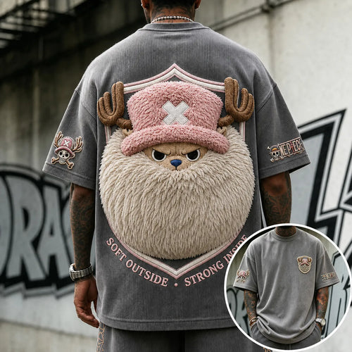 Unisex Short-Sleeve Corduroy T-Shirt With Anime Print