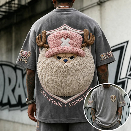 Unisex Short-Sleeve Corduroy T-Shirt With Anime Print