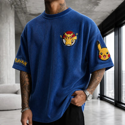 Unisex Anime-Style Retro Corduroy Oversized T-Shirt