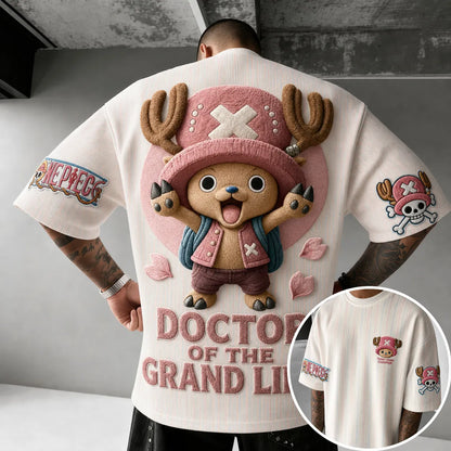 Unisex Short-Sleeve Corduroy T-Shirt With Anime Print