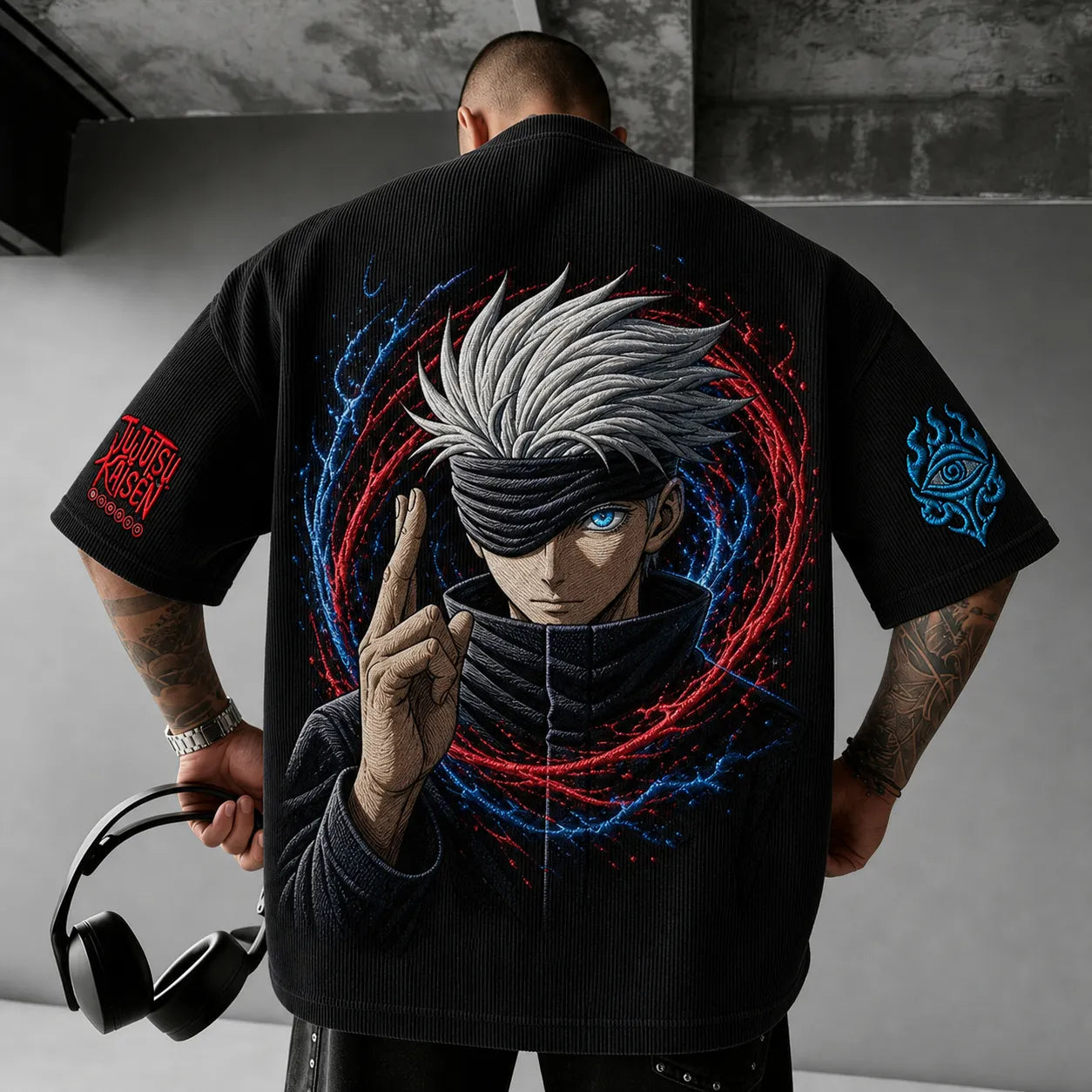 Unisex Anime Print Short-Sleeve Corduroy T-Shirt