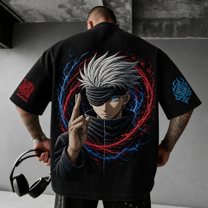 Unisex Anime Print Short-Sleeve Corduroy T-Shirt