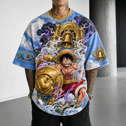 Unisex Short-Sleeve Corduroy T-Shirt With Anime Print