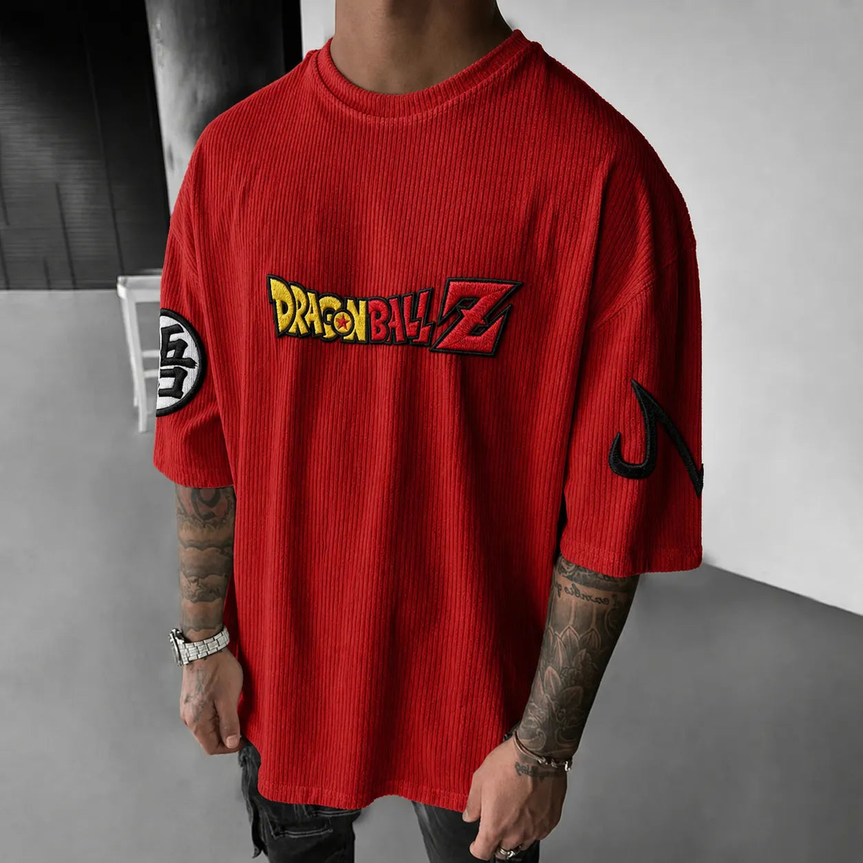 Unisex Anime-Style Retro Corduroy Oversized T-Shirt